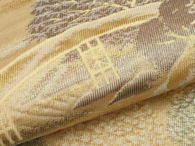 平和屋本店▼六通柄袋帯　風景文　弐拾四金二重織　正絹　逸品　CABL1573tx
