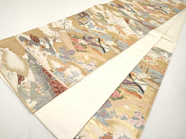 平和屋本店▼六通柄袋帯　唐織　桃山屏風扇面文　本金箔　正絹　逸品　CABL1574tx