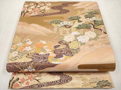 平和屋本店▼六通柄袋帯　唐織　鴛鴦流水枝花文　本金箔　正絹　逸品　CABL1577tx