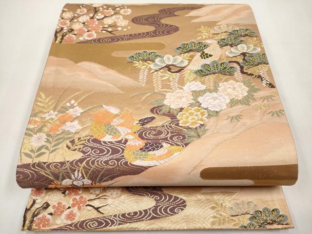 平和屋本店▼六通柄袋帯　唐織　鴛鴦流水枝花文　本金箔　正絹　逸品　CABL1577tx