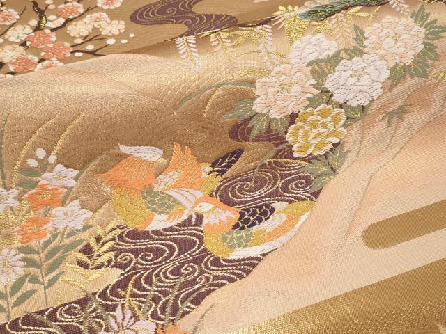 平和屋本店▼六通柄袋帯　唐織　鴛鴦流水枝花文　本金箔　正絹　逸品　CABL1577tx