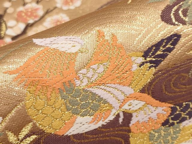 平和屋本店▼六通柄袋帯　唐織　鴛鴦流水枝花文　本金箔　正絹　逸品　CABL1577tx