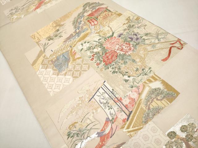 平和屋本店▼六通柄袋帯　唐織　色紙重ね花車文　九百錦純金箔24K　正絹　逸品　CABL1579tx
