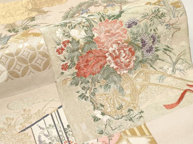 平和屋本店▼六通柄袋帯　唐織　色紙重ね花車文　九百錦純金箔24K　正絹　逸品　CABL1579tx