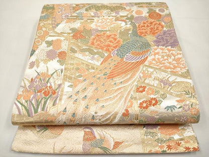 平和屋本店▼六通柄袋帯　唐織　彩麗花鳥雅園紋　弐拾四金箔　正絹　逸品　未使用　CABL1584tx