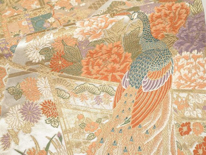平和屋本店▼六通柄袋帯　唐織　彩麗花鳥雅園紋　弐拾四金箔　正絹　逸品　未使用　CABL1584tx