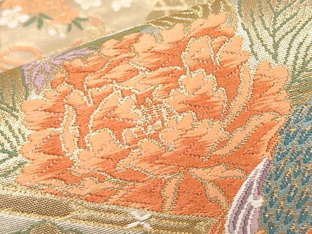 平和屋本店▼六通柄袋帯　唐織　彩麗花鳥雅園紋　弐拾四金箔　正絹　逸品　未使用　CABL1584tx