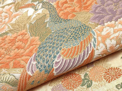 平和屋本店▼六通柄袋帯　唐織　彩麗花鳥雅園紋　弐拾四金箔　正絹　逸品　未使用　CABL1584tx