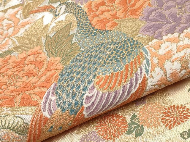 平和屋本店▼六通柄袋帯　唐織　彩麗花鳥雅園紋　弐拾四金箔　正絹　逸品　未使用　CABL1584tx