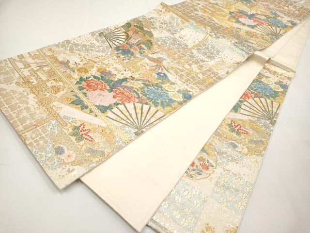平和屋本店▼六通柄袋帯　唐織　雅扇障壁文　本金箔　正絹　逸品　CABL1585tx