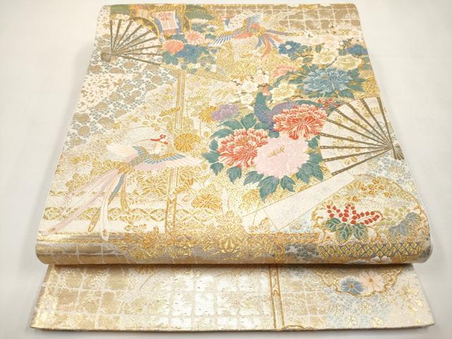 平和屋本店▼六通柄袋帯　唐織　雅扇障壁文　本金箔　正絹　逸品　CABL1585tx