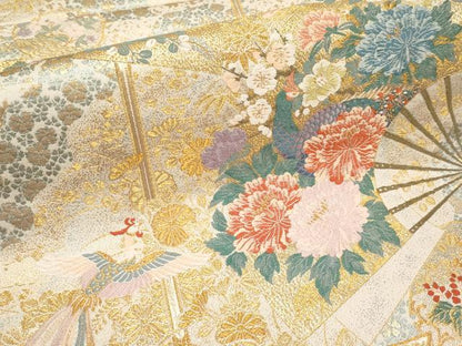 平和屋本店▼六通柄袋帯　唐織　雅扇障壁文　本金箔　正絹　逸品　CABL1585tx