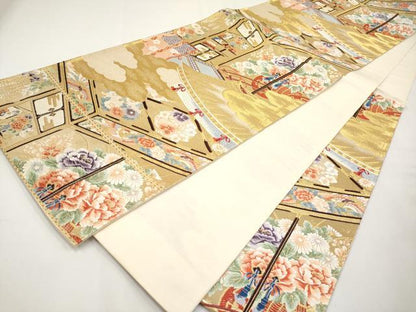 平和屋本店▼六通柄袋帯　唐織　鳳凰花車文　本金箔九百錦　正絹　逸品　CABL1586tx