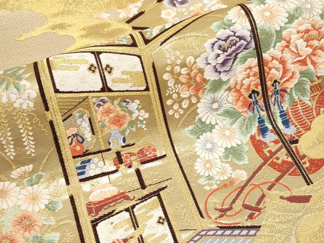 平和屋本店▼六通柄袋帯　唐織　鳳凰花車文　本金箔九百錦　正絹　逸品　CABL1586tx
