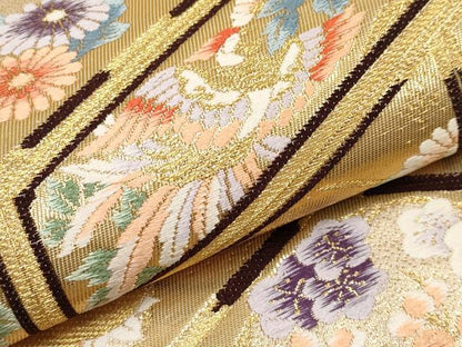 平和屋本店▼六通柄袋帯　唐織　鳳凰花車文　本金箔九百錦　正絹　逸品　CABL1586tx
