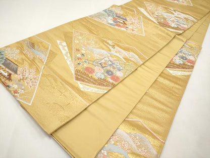 平和屋本店▼六通柄袋帯　唐織　色紙錦絵文　本金二重箔　正絹　逸品　未使用　CABL1589tx