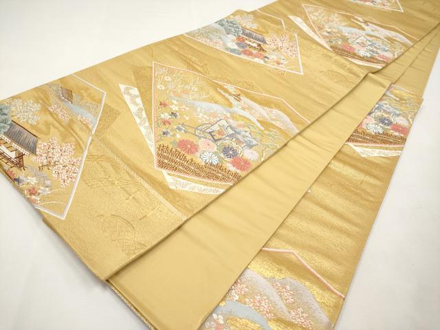 平和屋本店▼六通柄袋帯　唐織　色紙錦絵文　本金二重箔　正絹　逸品　未使用　CABL1589tx