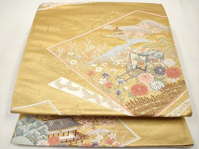 平和屋本店▼六通柄袋帯　唐織　色紙錦絵文　本金二重箔　正絹　逸品　未使用　CABL1589tx