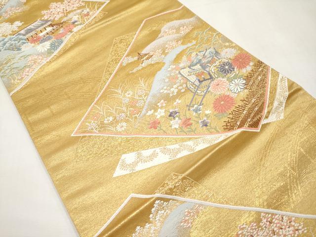 平和屋本店▼六通柄袋帯　唐織　色紙錦絵文　本金二重箔　正絹　逸品　未使用　CABL1589tx