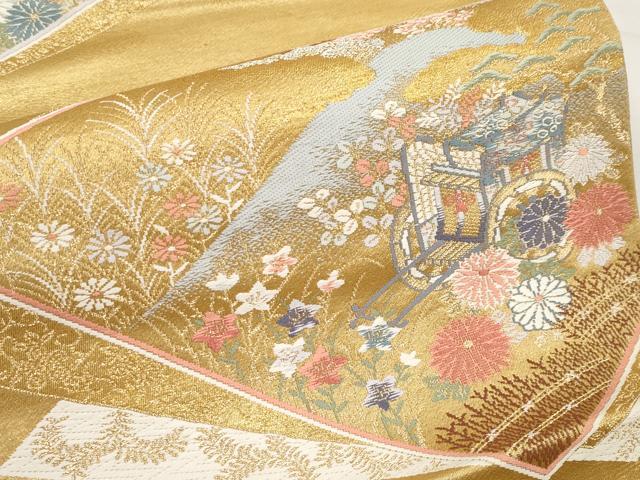 平和屋本店▼六通柄袋帯　唐織　色紙錦絵文　本金二重箔　正絹　逸品　未使用　CABL1589tx