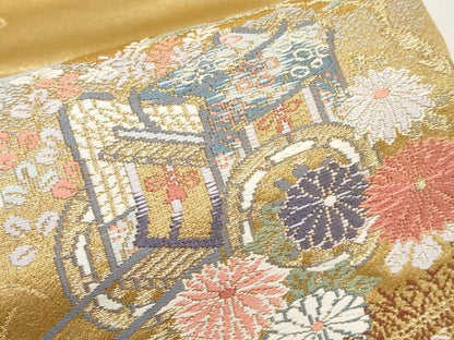 平和屋本店▼六通柄袋帯　唐織　色紙錦絵文　本金二重箔　正絹　逸品　未使用　CABL1589tx