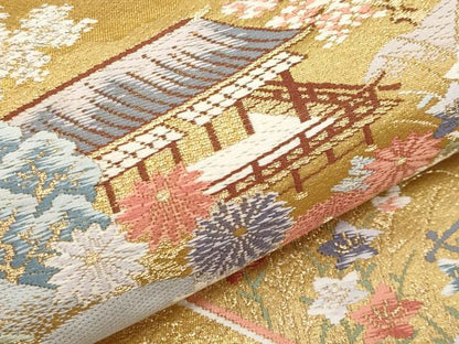 平和屋本店▼六通柄袋帯　唐織　色紙錦絵文　本金二重箔　正絹　逸品　未使用　CABL1589tx
