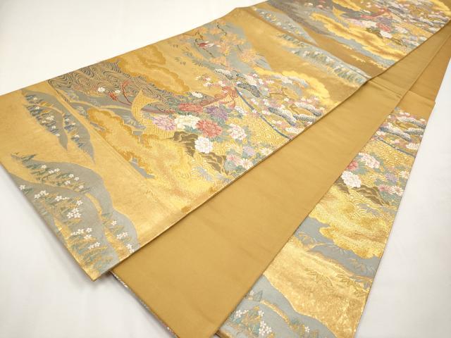 平和屋本店▼六通柄袋帯　唐織　几帳草花文　本金箔　正絹　逸品　CABL1591tx