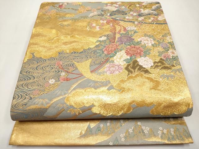 平和屋本店▼六通柄袋帯　唐織　几帳草花文　本金箔　正絹　逸品　CABL1591tx