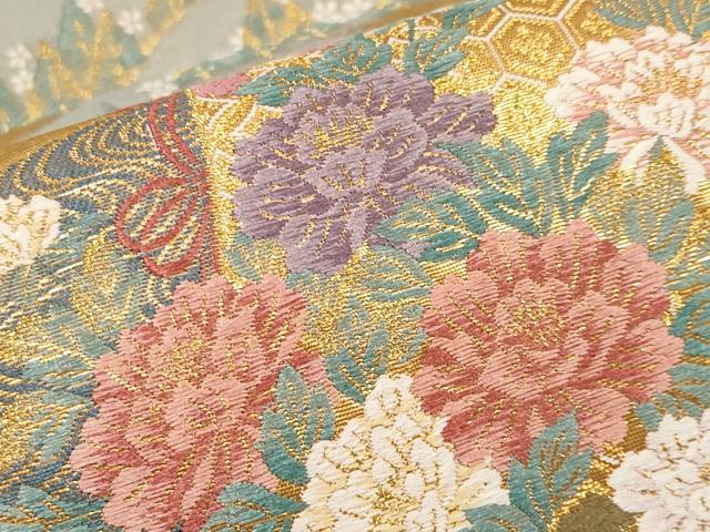 平和屋本店▼六通柄袋帯　唐織　几帳草花文　本金箔　正絹　逸品　CABL1591tx
