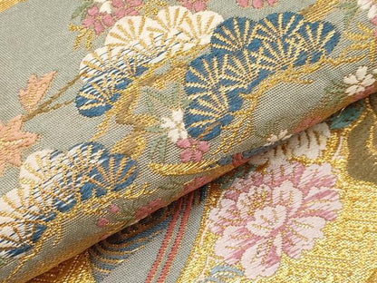 平和屋本店▼六通柄袋帯　唐織　几帳草花文　本金箔　正絹　逸品　CABL1591tx