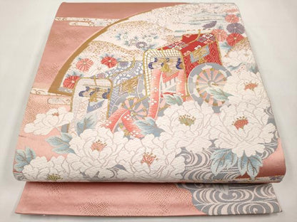平和屋本店▼六通柄袋帯　唐織　吉祥緞子　本金箔　正絹　逸品　CABL1593tx