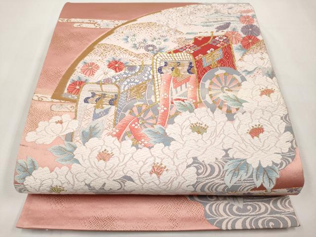 平和屋本店▼六通柄袋帯　唐織　吉祥緞子　本金箔　正絹　逸品　CABL1593tx
