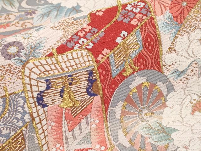 平和屋本店▼六通柄袋帯　唐織　吉祥緞子　本金箔　正絹　逸品　CABL1593tx