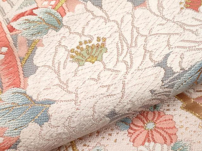 平和屋本店▼六通柄袋帯　唐織　吉祥緞子　本金箔　正絹　逸品　CABL1593tx