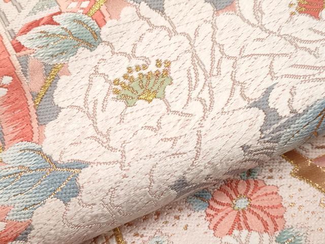 平和屋本店▼六通柄袋帯　唐織　吉祥緞子　本金箔　正絹　逸品　CABL1593tx