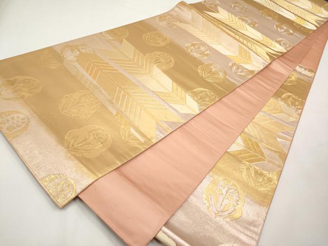 平和屋本店▼六通柄袋帯　矢羽根花文　本金箔　正絹　逸品　CABL1594tx