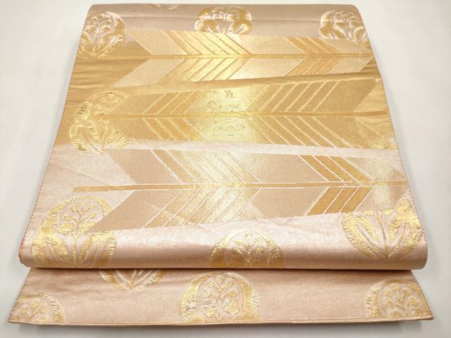 平和屋本店▼六通柄袋帯　矢羽根花文　本金箔　正絹　逸品　CABL1594tx