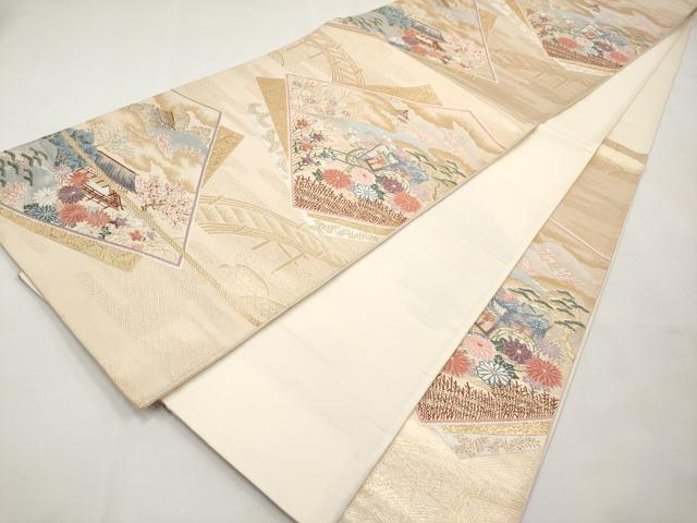 平和屋本店▼六通柄袋帯　唐織　色紙錦絵文　本金二重箔　正絹　逸品　CABL1596tx