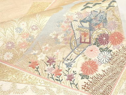 平和屋本店▼六通柄袋帯　唐織　色紙錦絵文　本金二重箔　正絹　逸品　CABL1596tx