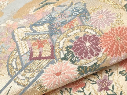 平和屋本店▼六通柄袋帯　唐織　色紙錦絵文　本金二重箔　正絹　逸品　CABL1596tx