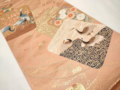 平和屋本店▼六通柄袋帯　色紙重ね群鶴花文　本金箔　正絹　逸品　CABL1600tx
