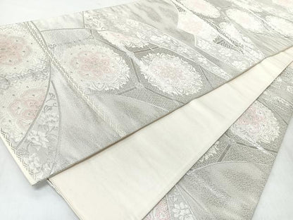 平和屋着物◎六通柄袋帯　亀甲花唐草文　銀糸　正絹　逸品　CABL1601nb