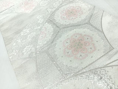 平和屋着物◎六通柄袋帯　亀甲花唐草文　銀糸　正絹　逸品　CABL1601nb