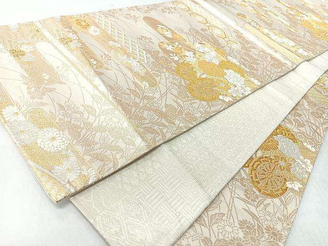 平和屋着物◎全通柄袋帯　唐織　美保姿苑　花車紋　金銀糸　正絹　逸品　CABL1606nb