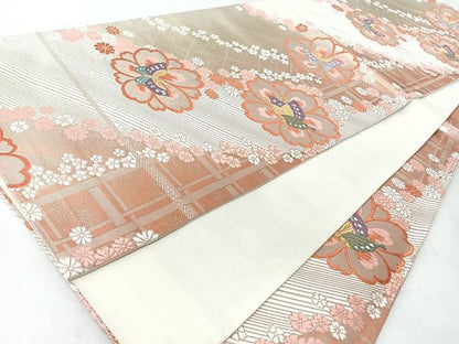 平和屋着物◎六通柄袋帯　唐織　花蝶文　金銀糸　正絹　逸品　CABL1607nb