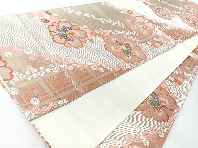 平和屋着物◎六通柄袋帯　唐織　花蝶文　金銀糸　正絹　逸品　CABL1607nb