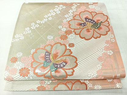平和屋着物◎六通柄袋帯　唐織　花蝶文　金銀糸　正絹　逸品　CABL1607nb