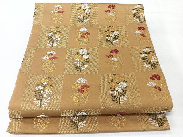 平和屋着物◎九寸開き名古屋帯　唐織　草花文　金糸　正絹　逸品　未使用　CABL1608nb