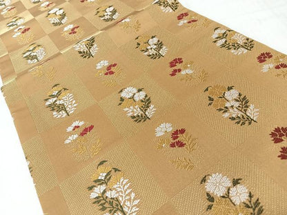 平和屋着物◎九寸開き名古屋帯　唐織　草花文　金糸　正絹　逸品　未使用　CABL1608nb