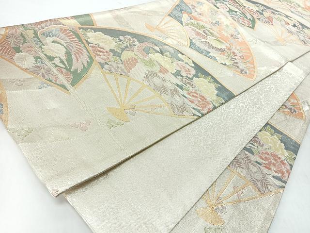 平和屋着物◎六通柄袋帯　扇面花鳥文　金銀糸　正絹　逸品　未使用　CABL1614nb